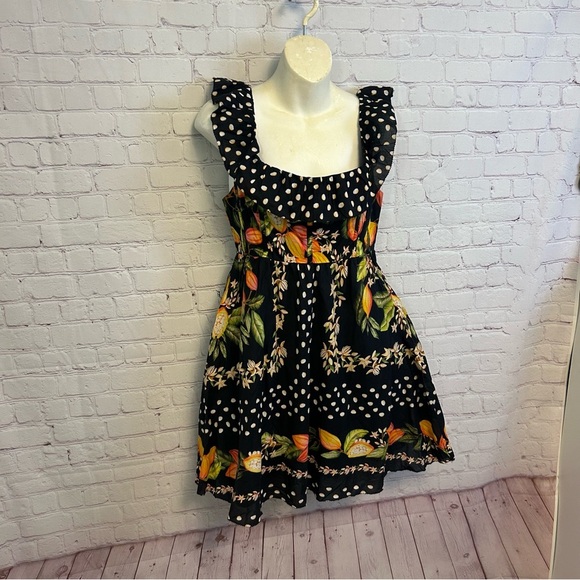 Farm Rio Cocoa Paradise Mini Ruffle sleeve dress New artsy cottagecore SML chic - Picture 3 of 12